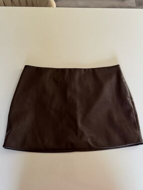 Brown Leather Mini Skirt L